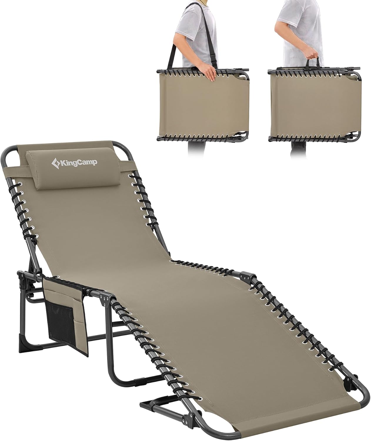 Folding Sun Lounger Camp Bed Beige 5 Position Recliner