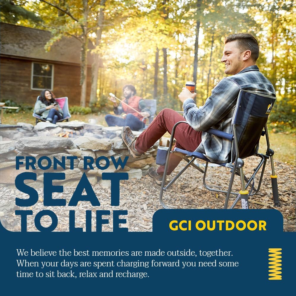 Portable Outdoor Rocking Chair with Beverage Holder Black