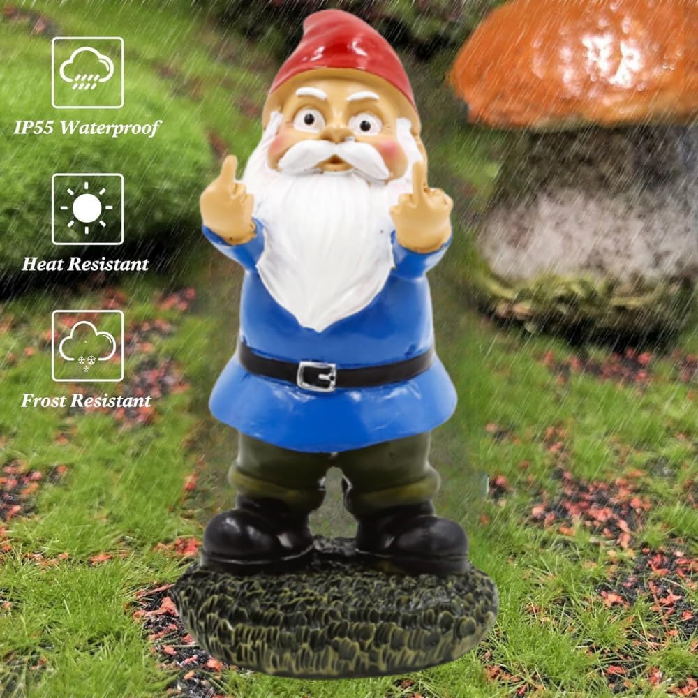 Funny Garden Gnome Middle Finger Statue Naughty Outdoor Decor