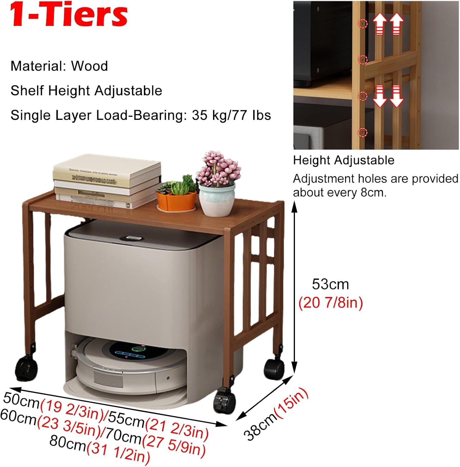 Extra Wide Robot Vacuum Storage Shelf Mobile Cabinet Adjustable 4 Tier
