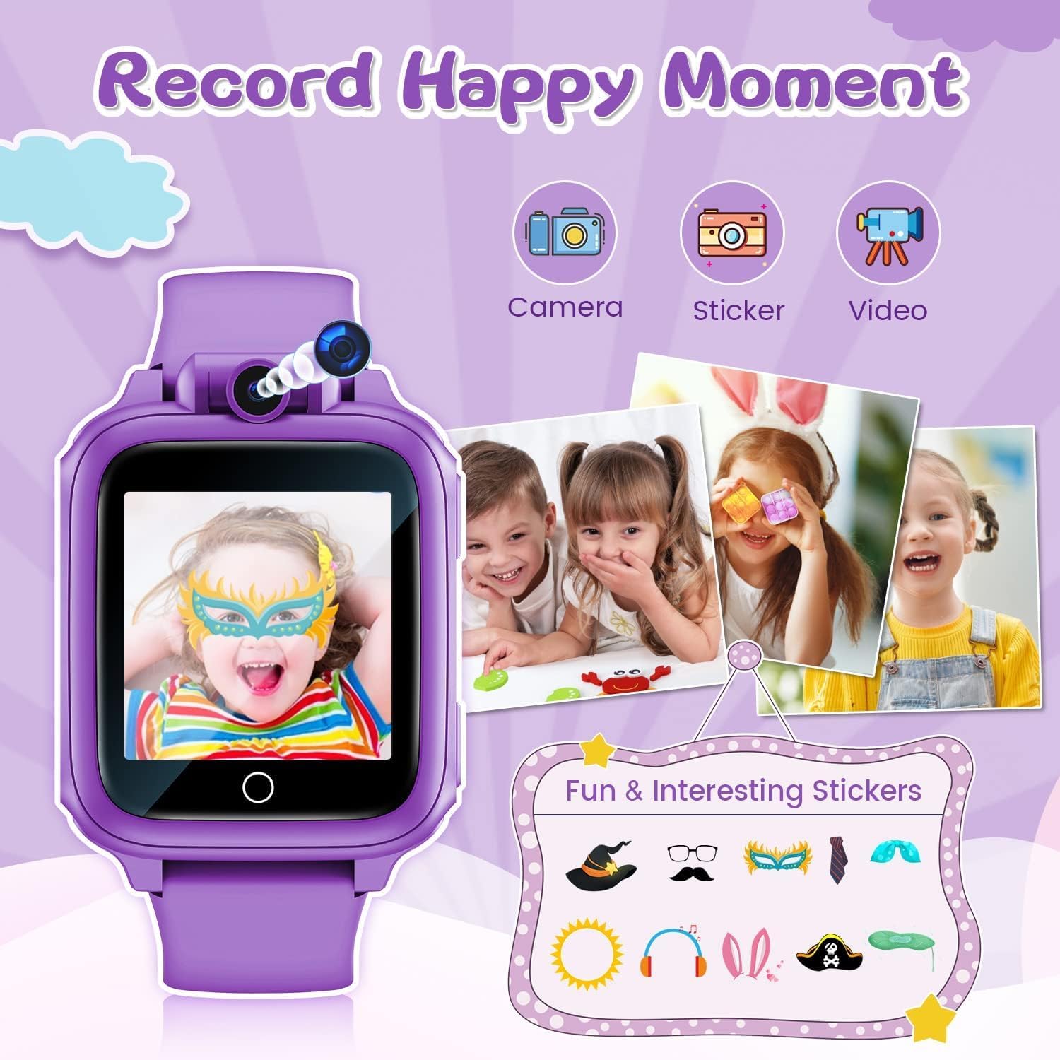 Kids Purple Smart Watch Camera Games Music Toy