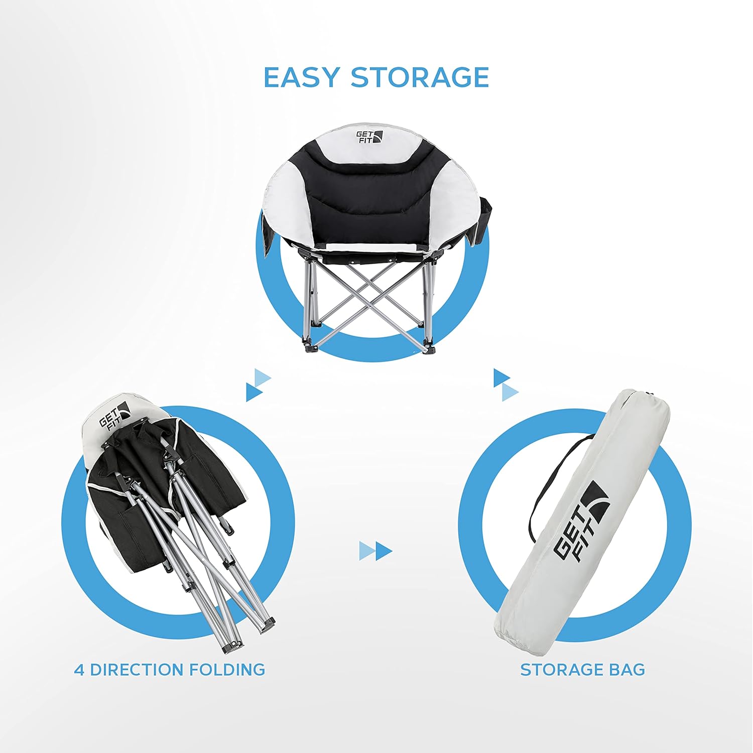 Set of 2 Moon Camping Chairs with Cup Holder Black