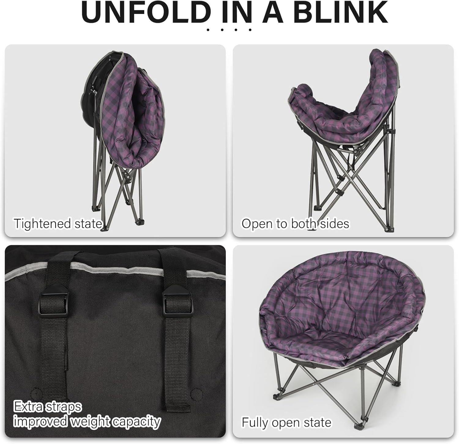 XXL Folding Moon Chair Padded Round Seat Purple