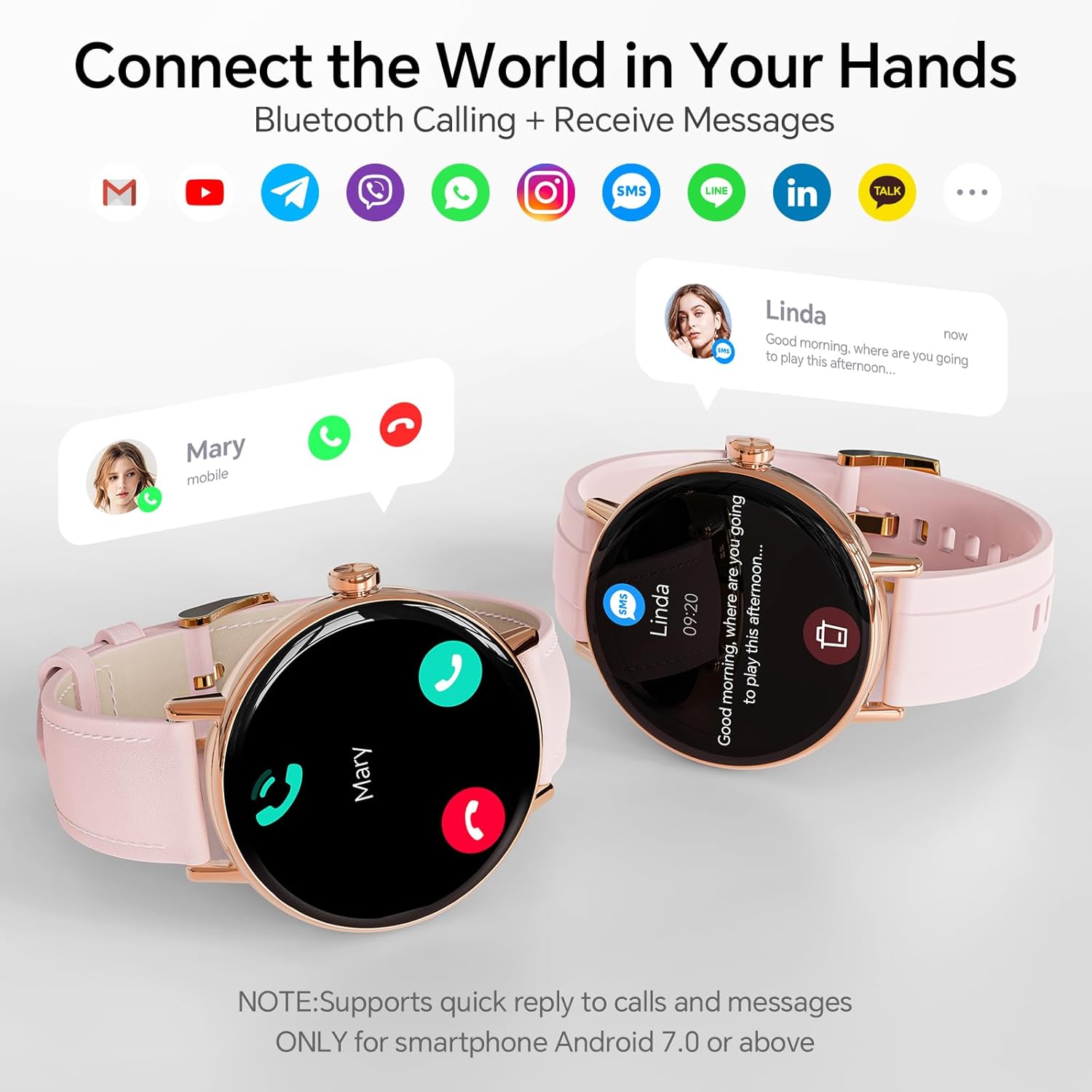 Womens Round Smart Watch Bluetooth Call Pink