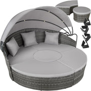 5 Piece Modular Rattan Daybed Set Canopy Grey
