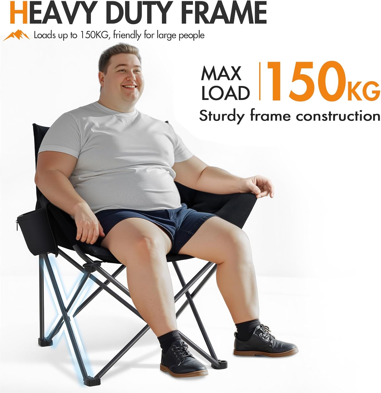Padded Tub Camping Chair Wide Seat 150KG Black