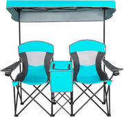 Turquoise Double Camping Chair with Canopy 2 Seater