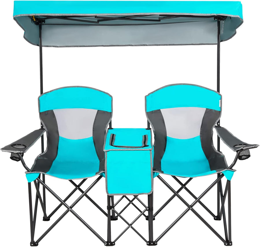 Turquoise Double Camping Chair with Canopy 2 Seater