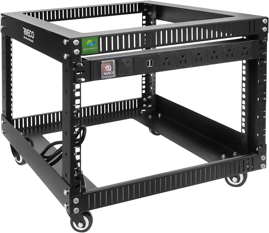 6U Open Frame Server Rack with Wheels and 8 Socket PDU