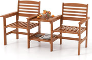2 Seater Wooden Garden Loveseat Bench w/Table & Umbrella Hole
