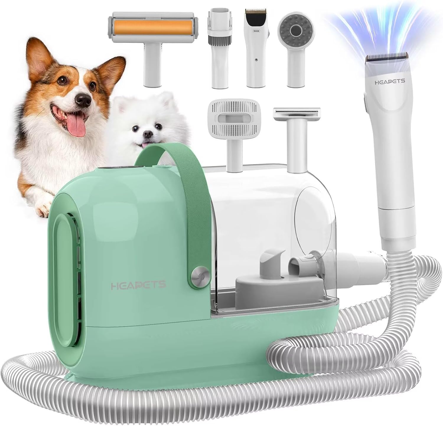 Dog Grooming Vacuum 3L 7 Tool Low Noise Clipper Green