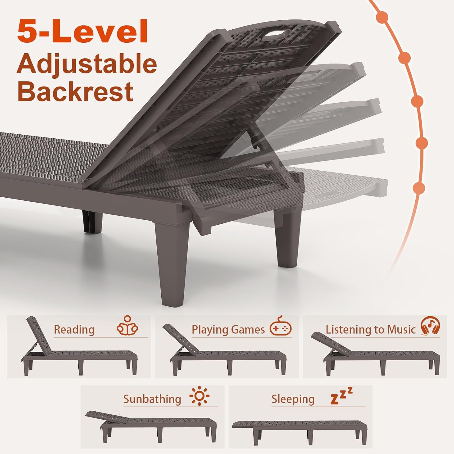 Set of 2 Rattan Style Sun Loungers Brown 5 Level