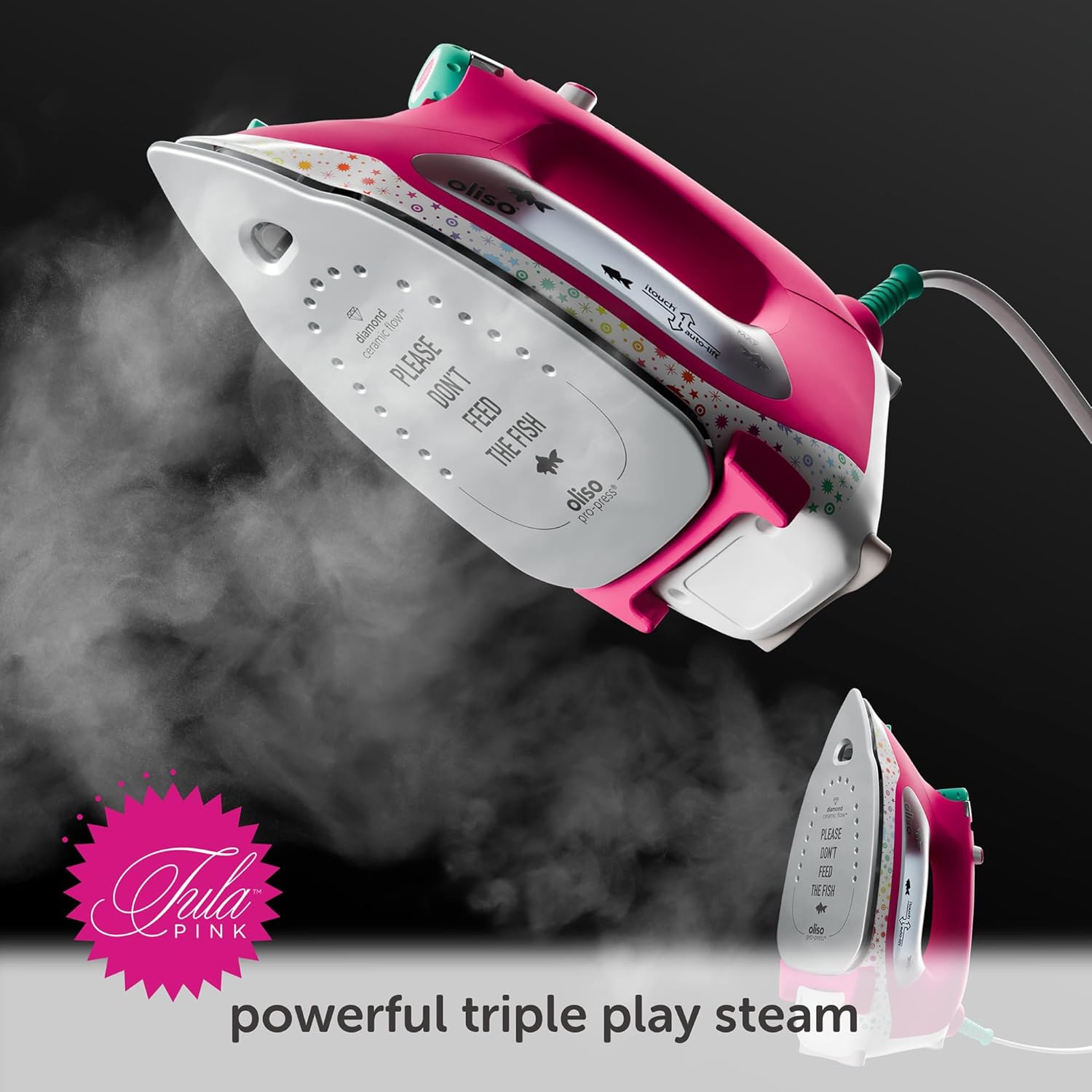 2400W Smart Steam Iron Diamond Ceramic Soleplate Auto Lift