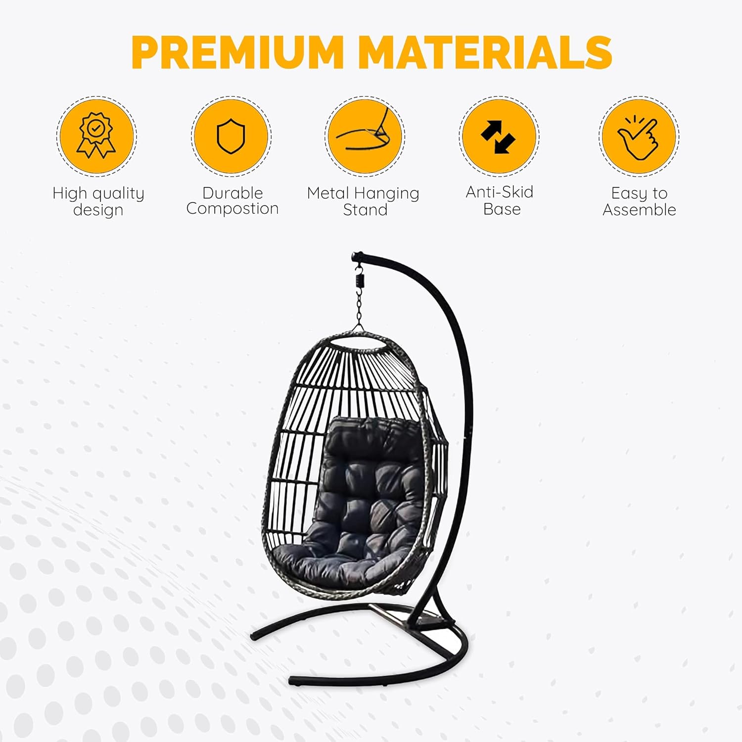 Hanging Egg Chair with Stand Foldable Rattan Swing Grey