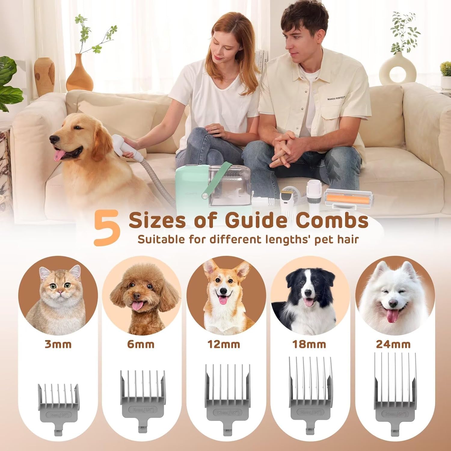 Dog Grooming Vacuum 3L 7 Tool Low Noise Clipper Green
