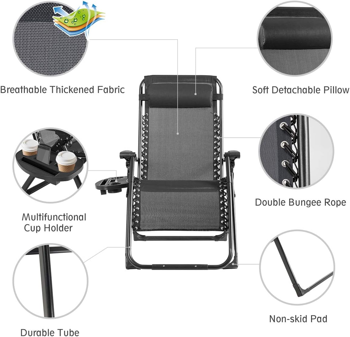 Oversized Zero Gravity Chair 226kg Recliner with Tray Black