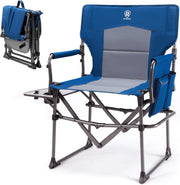 Heavy Duty Folding Directors Chair 180kg Side Table Blue