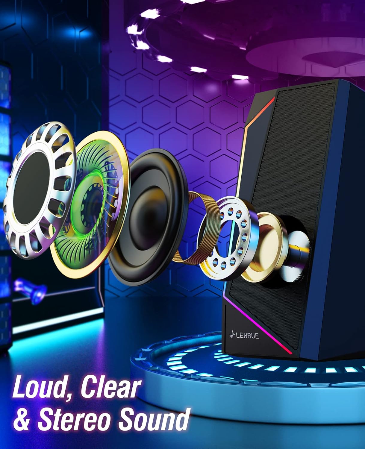 USB PC Speakers Stereo Desktop Sound Headphone Jack LED