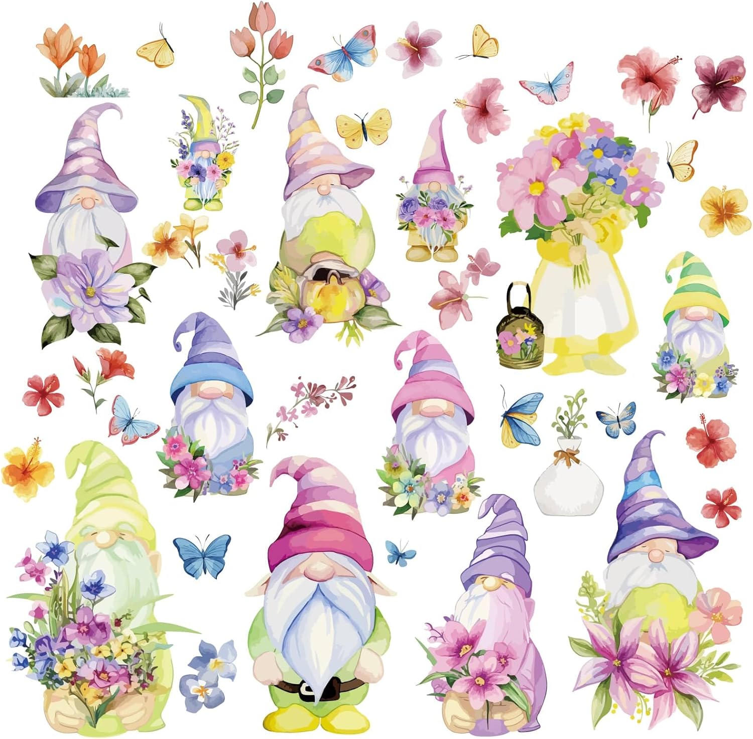 Gnome Window Decals Spring Flower Butterfly Wall Stickers
