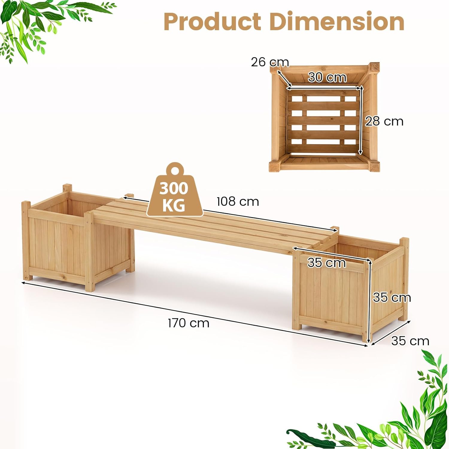 Wooden Planter Box with Bench 170cm Garden Seat Raised Bed