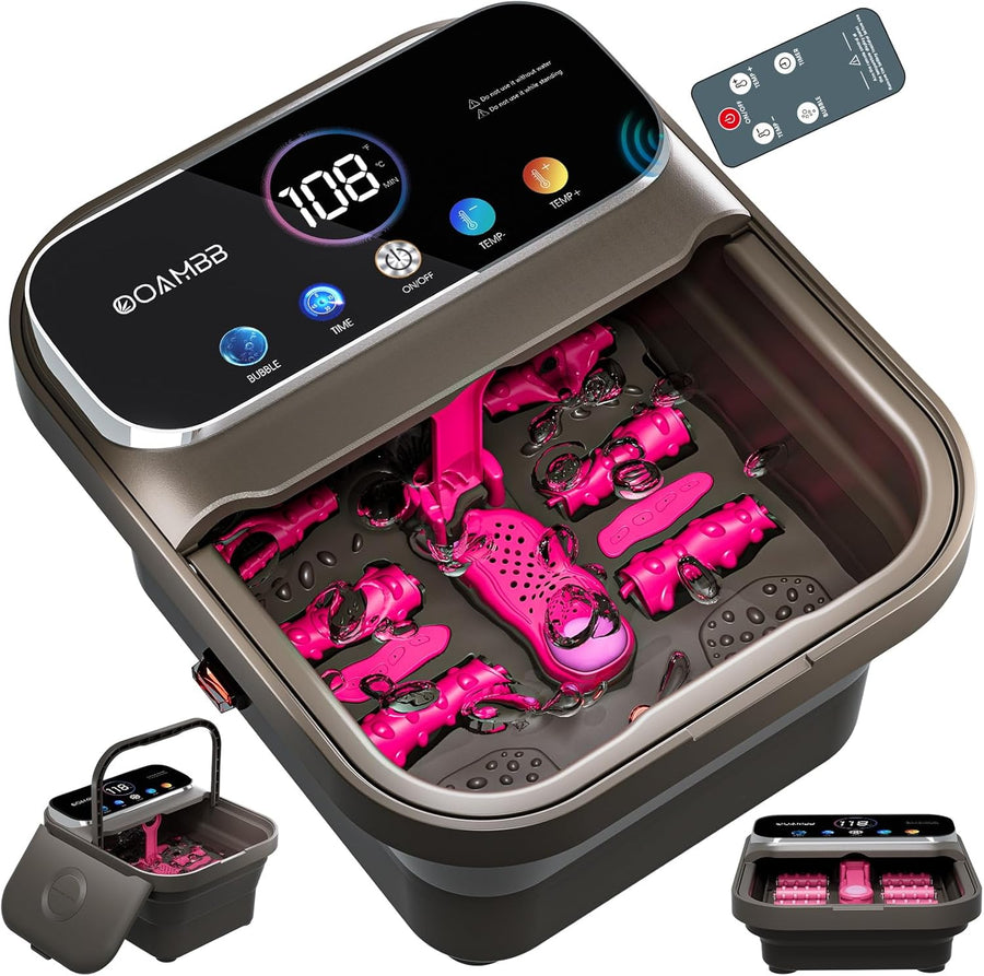 Foldable Foot Spa Bath Heat Bubble Remote Touch Screen Rollers