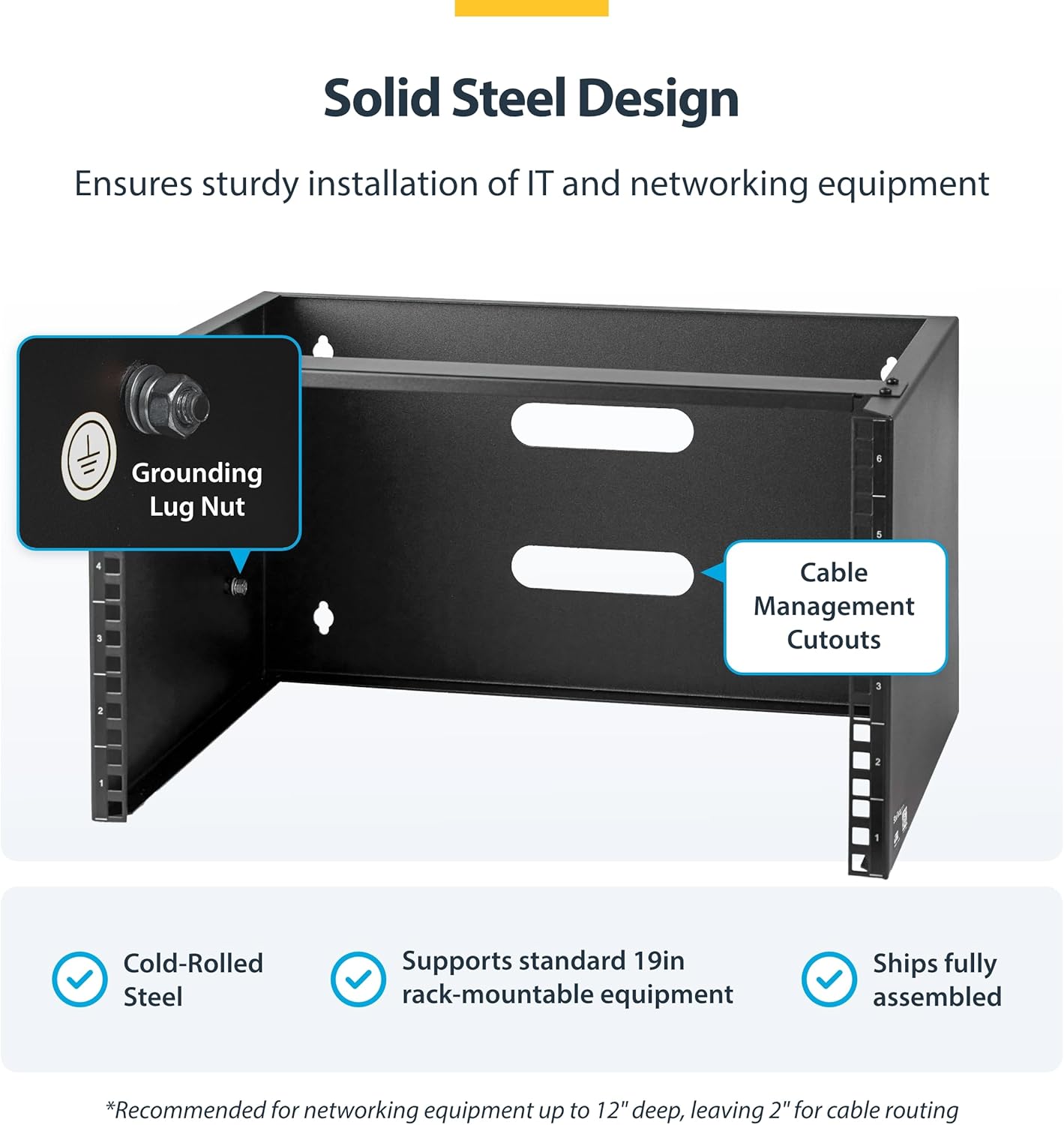 6U Wall Mount Network Rack 19 Inch Low Profile Steel Bracket
