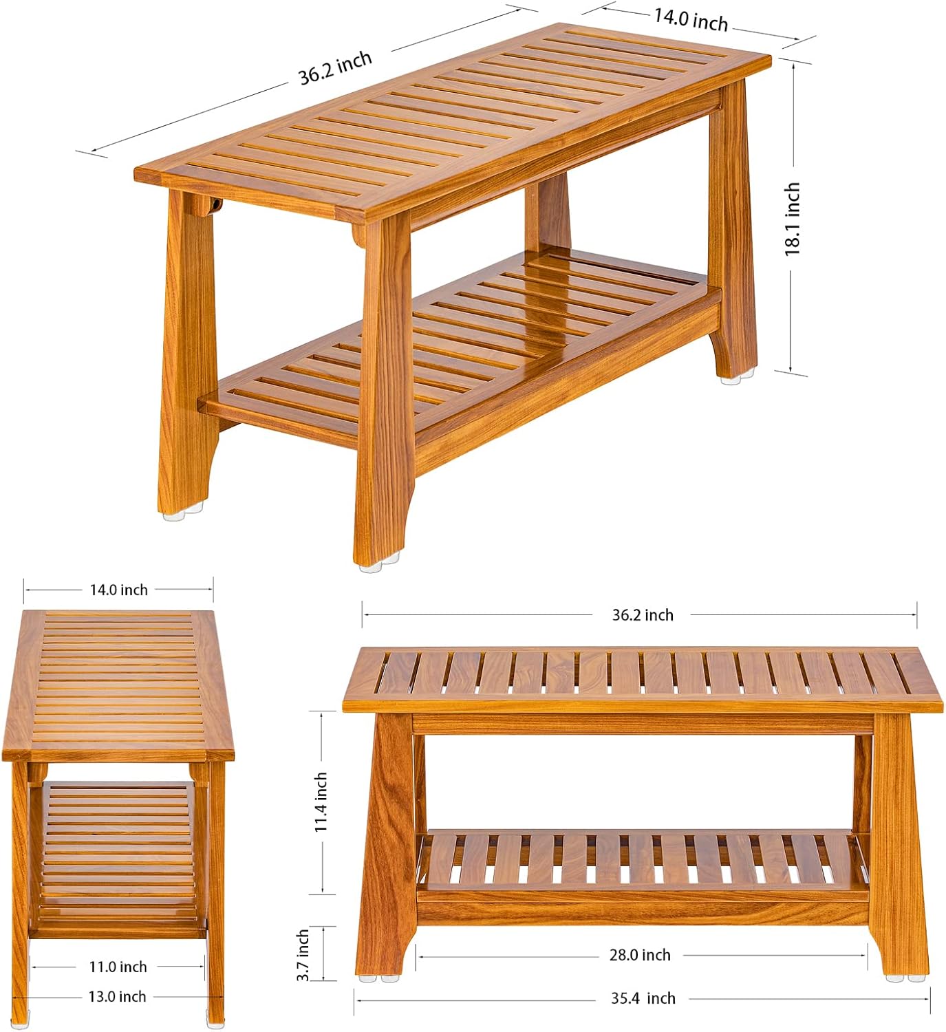 36in Teak Shower Bench Non Slip Spa Bathroom Seat