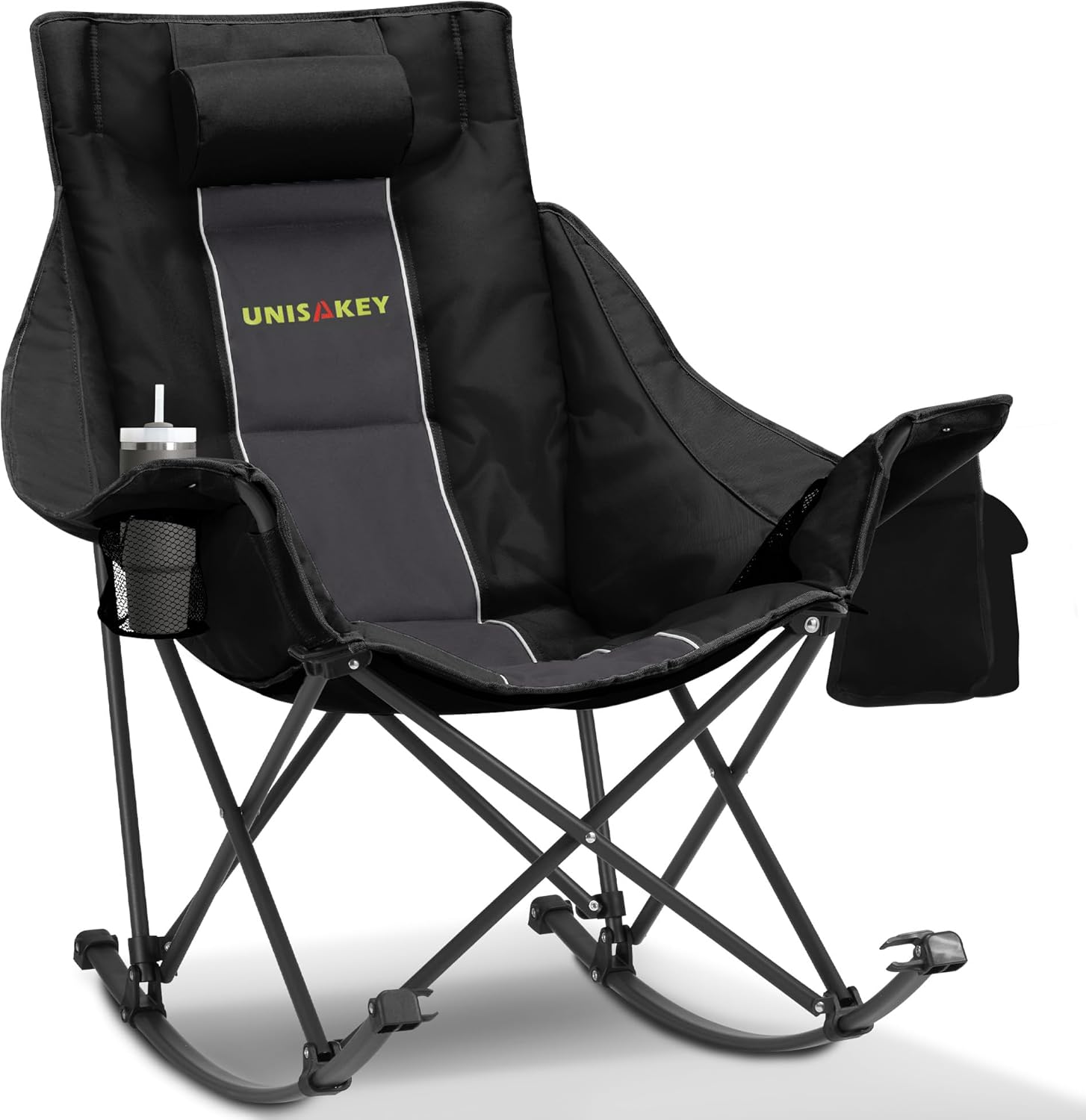 Oversized Rocking Camping Chair with Headrest 400LB Grey