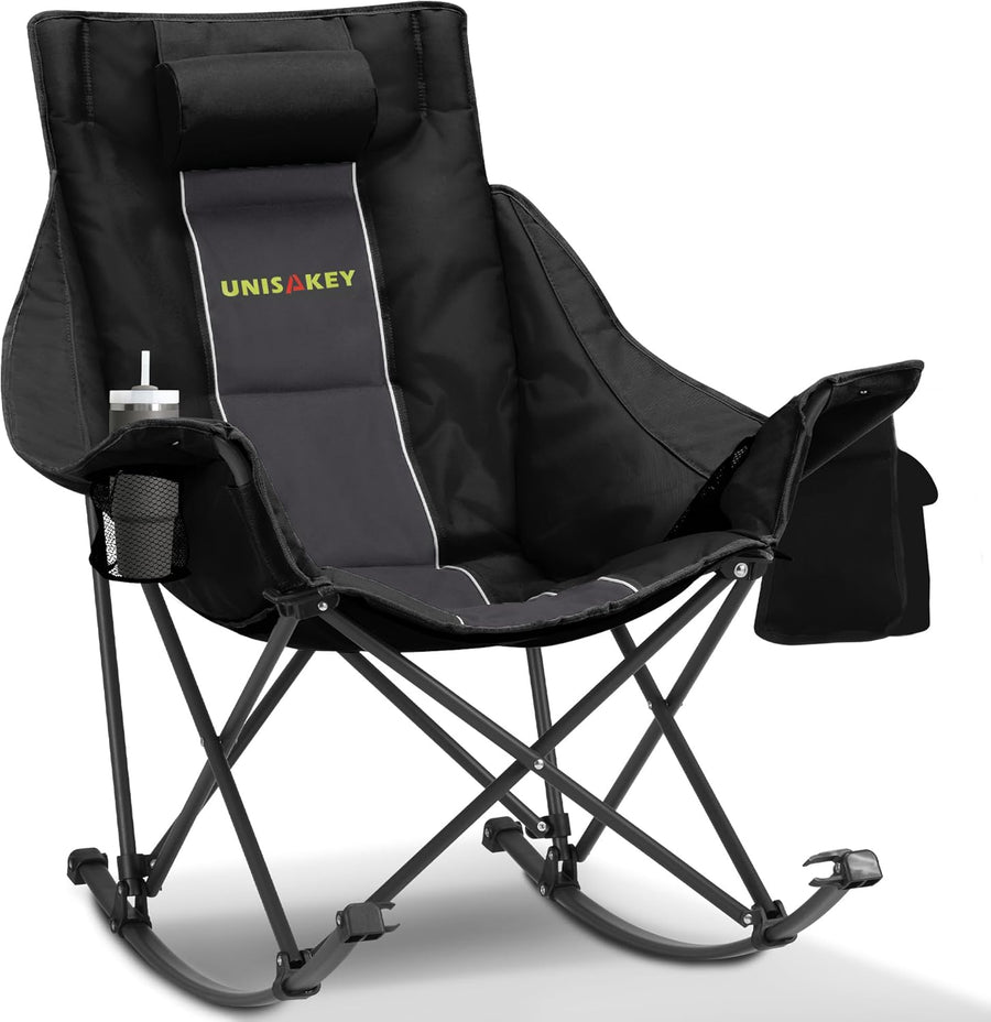 Oversized Rocking Camping Chair with Headrest 400LB Grey