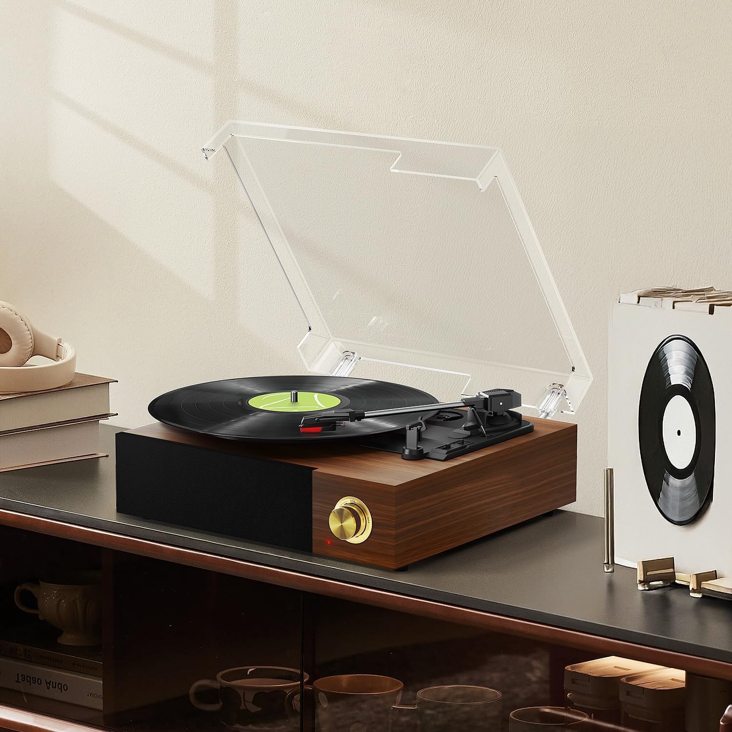 Bluetooth Vinyl Record Player 3 Speed Built In Speakers Walnut