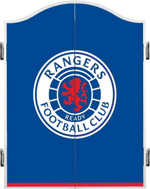 Wood Dartboard Cabinet Blue Wall Mount Scoreboard Doors 68cm