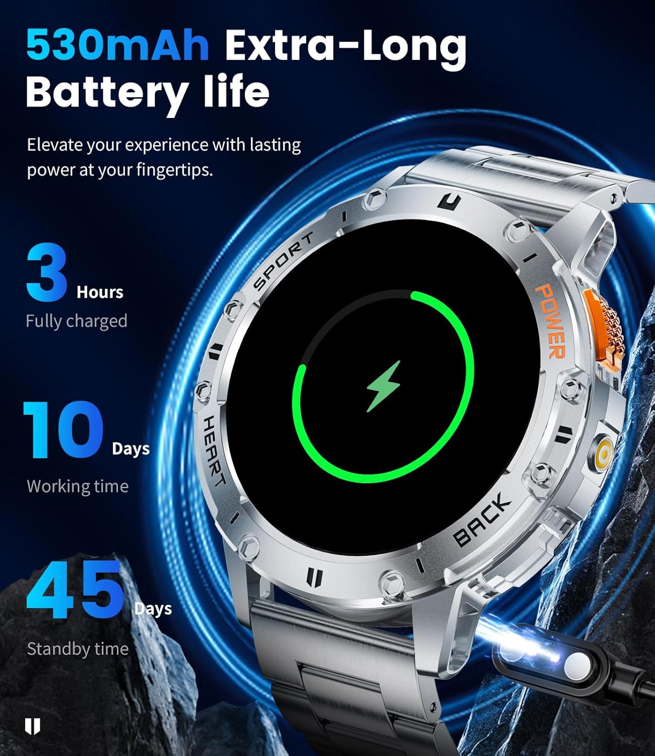 Military AMOLED Smart Watch Bluetooth Call LED Light