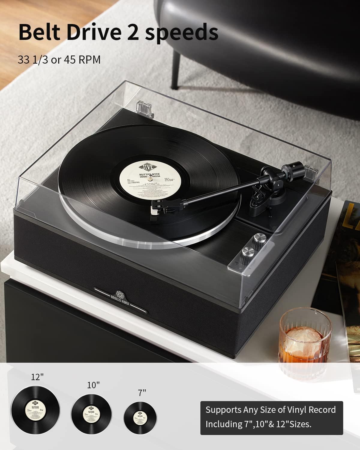 Bluetooth Vinyl Record Player with Built In Speakers Black