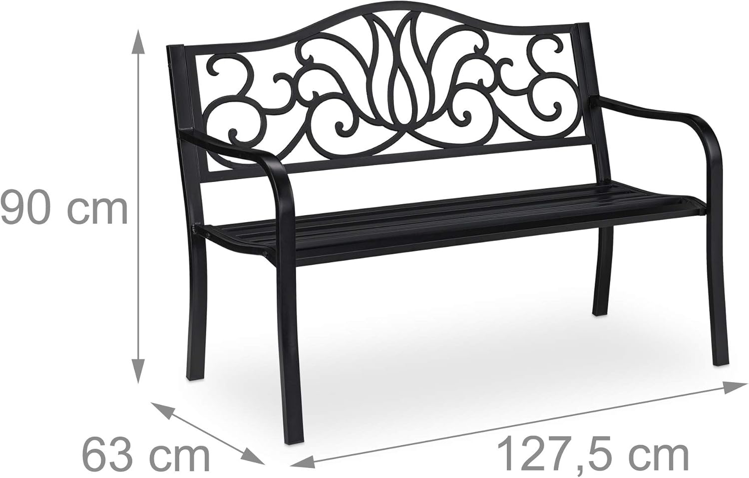 Antique Metal Garden Bench 2 Seater Black Patio Seat