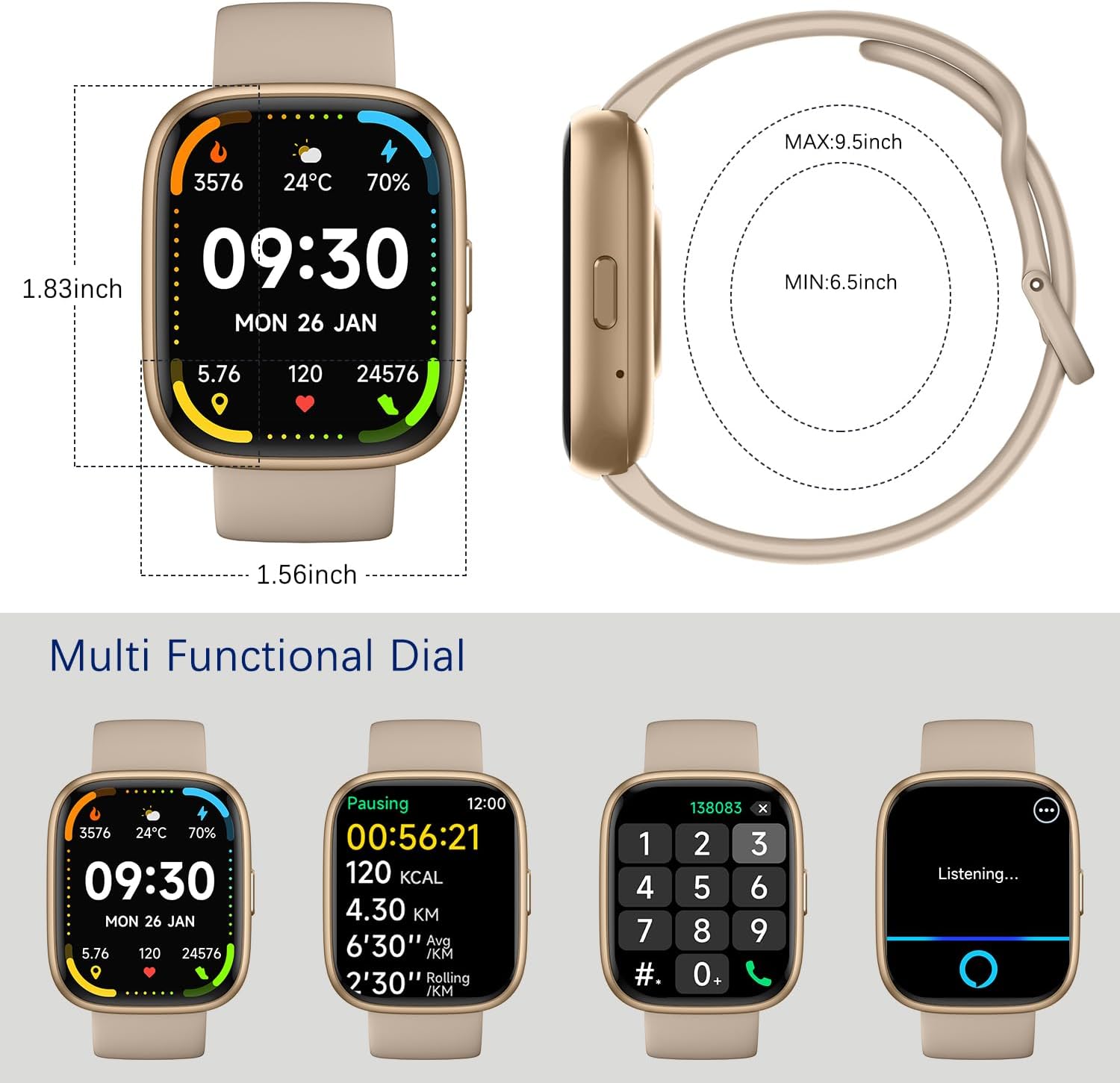 Smart Watch Bluetooth Call 1.83 Fitness Tracker Waterproof