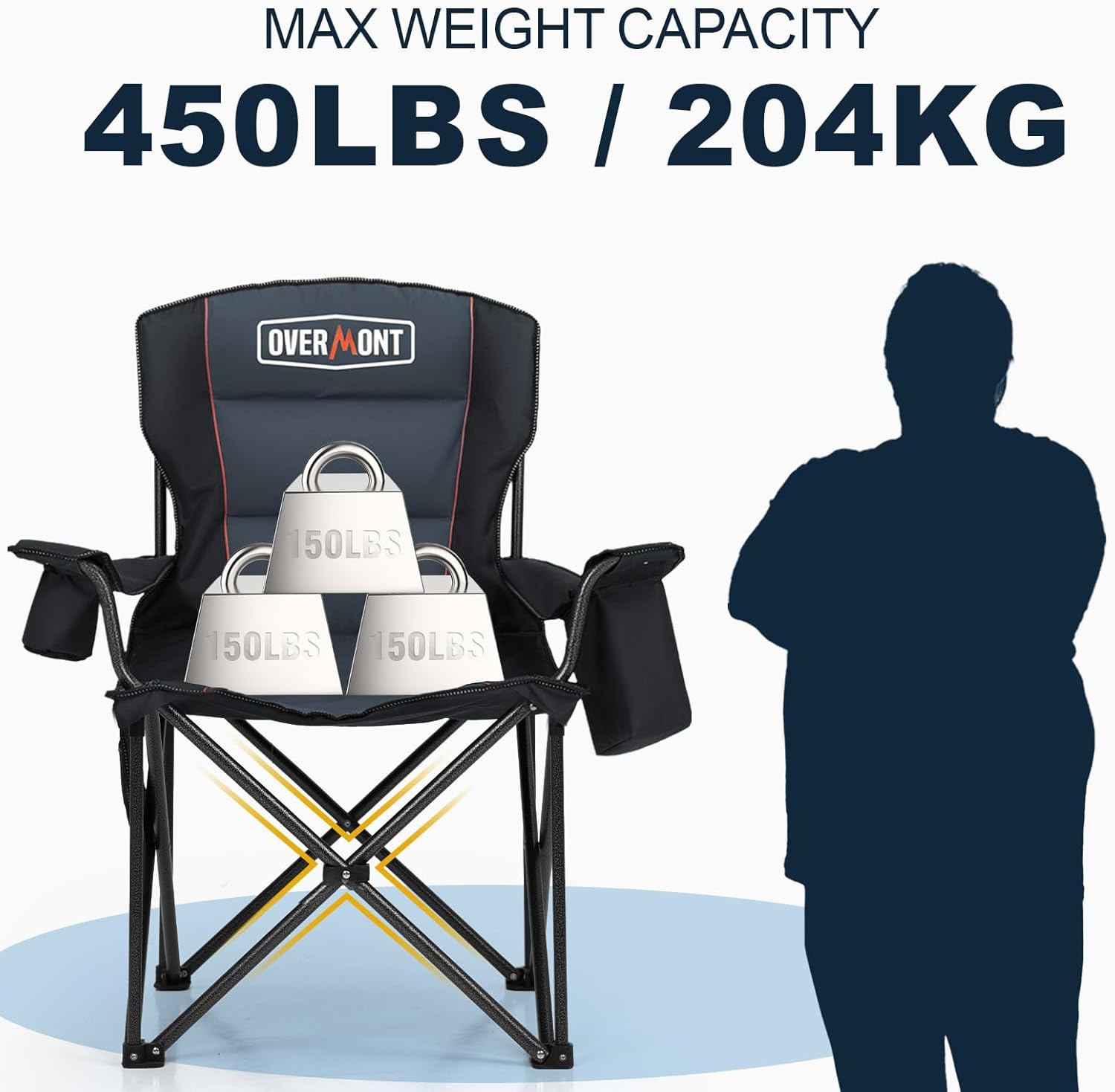 Oversized Camping Chair 450lb Cooler Bag High Back Black