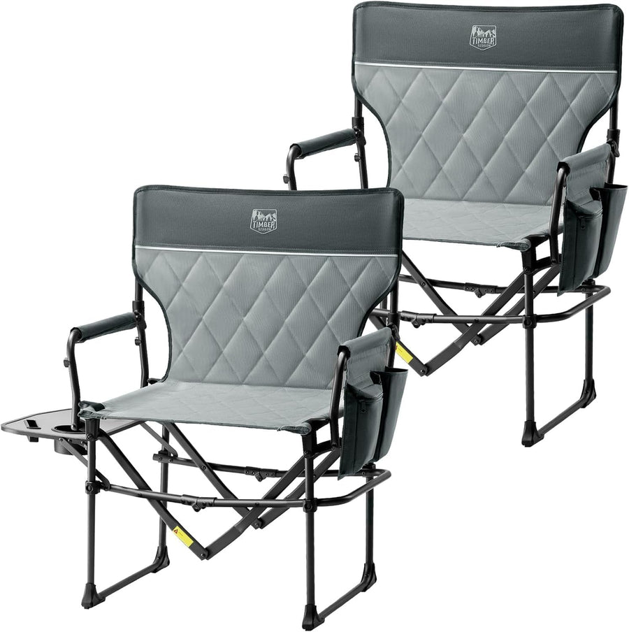 2 Pack Heavy Duty Folding Directors Camping Chairs Grey