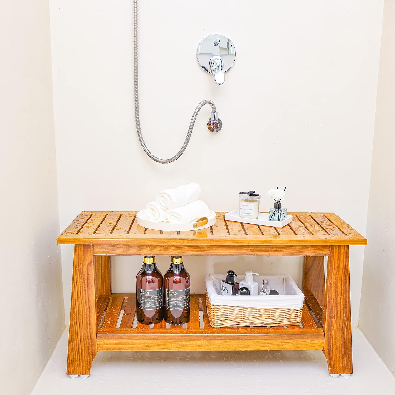 Teak Shower Bench Spa Seat Non Slip Bathroom Stool