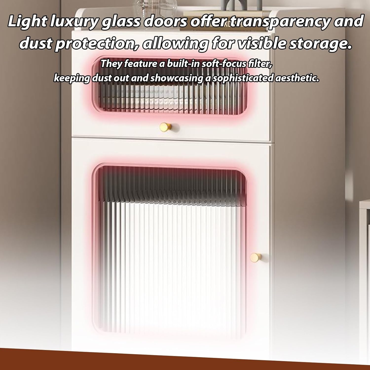 Robot Vacuum Storage Cabinet Stand with Wheels Drawer Glass Door