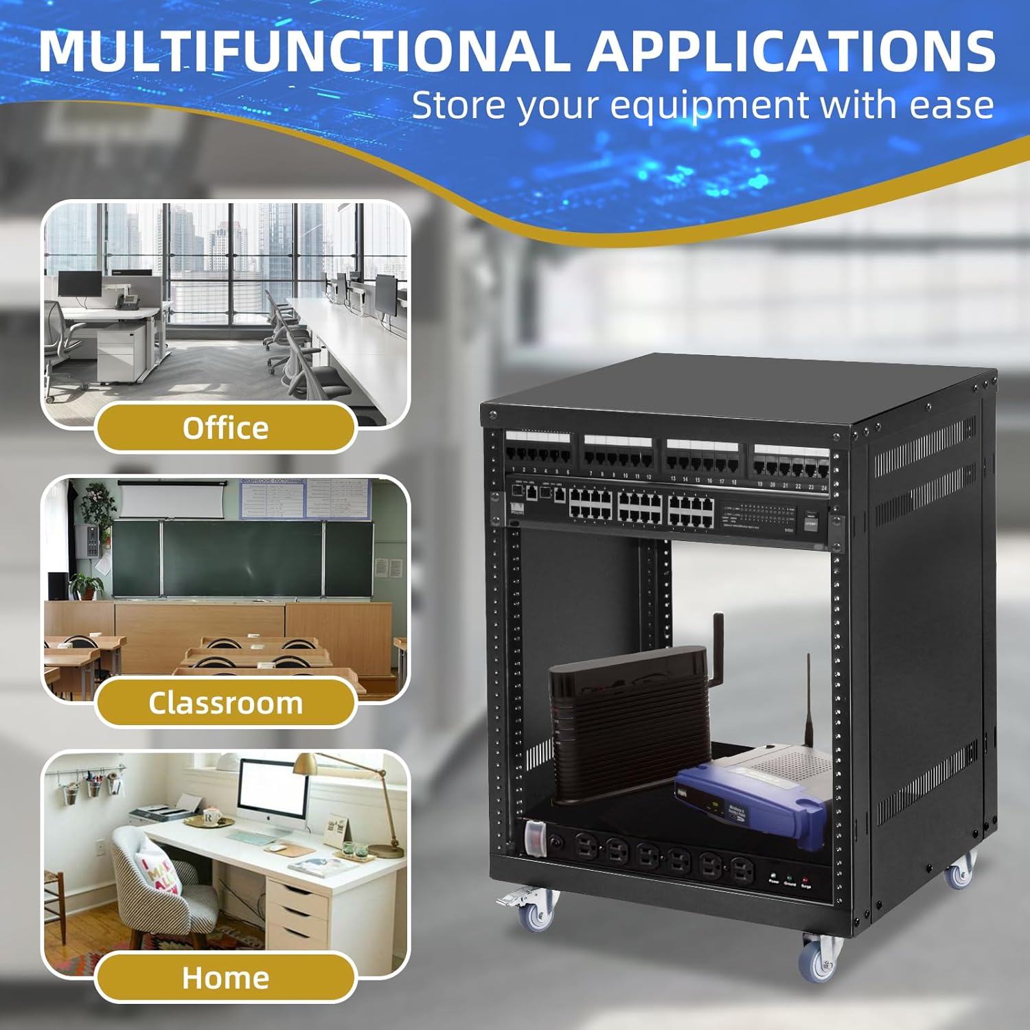 12U Server Rack with Wheels 19 Inch Heavy Duty AV Stand