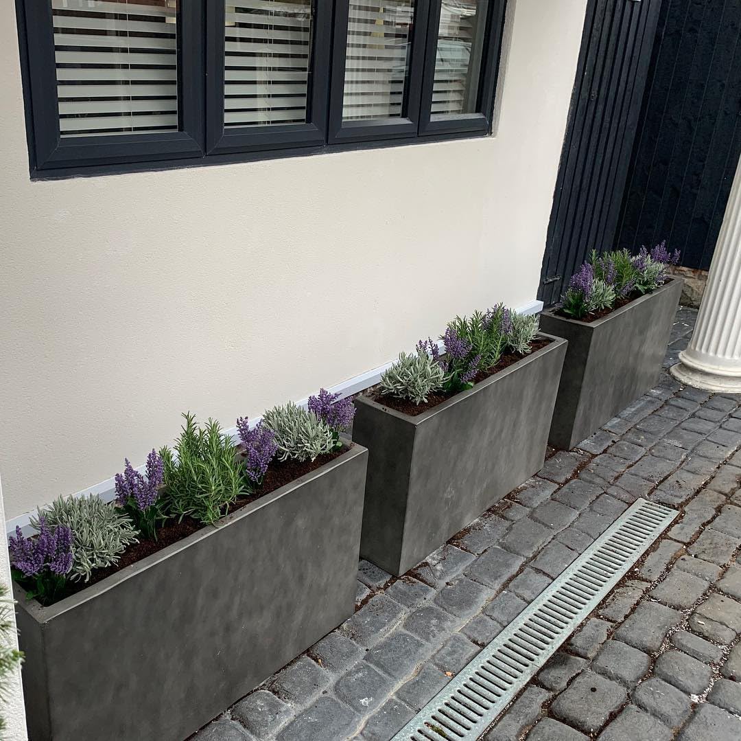 85cm Large Trough Planters Set 2 Dark Grey Stone Effect Pots