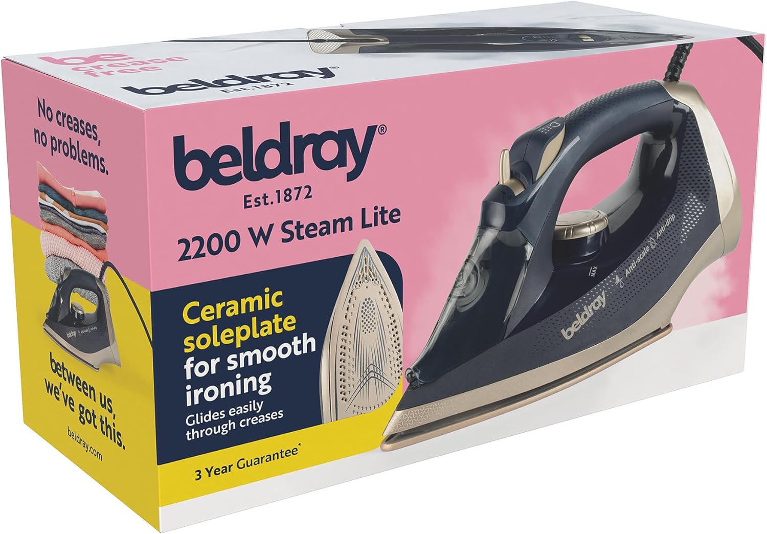 2200W Steam Iron 100g Steam Boost Ceramic Soleplate 330ml Tank