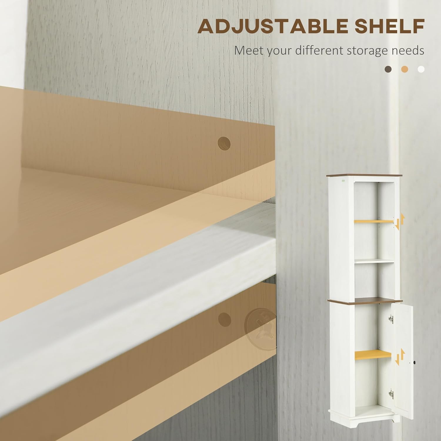 Tall Bathroom Floor Cabinet White Slim Storage Cupboard Shelves