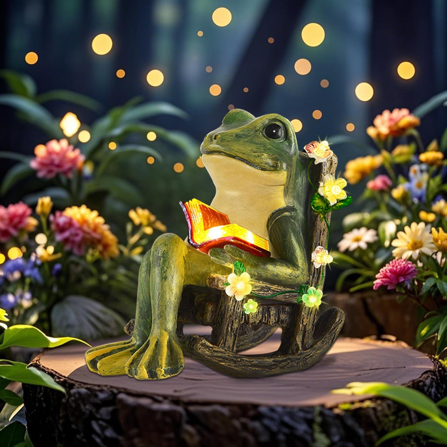 Solar Frog Garden Statue LED Lights Succulent Ornament Outdoor