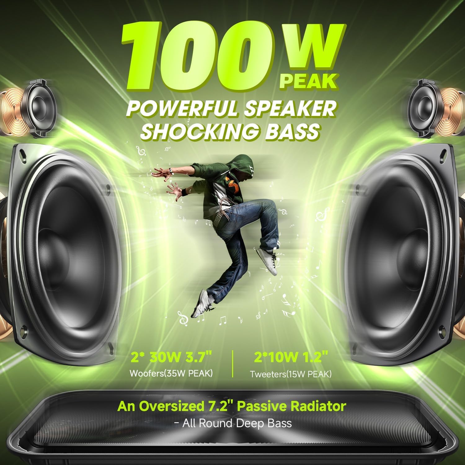 Bluetooth Speaker 100W Portable Loud Waterproof Bass 40H