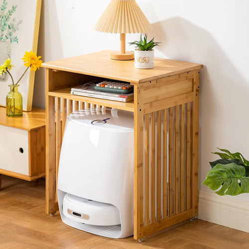 Bamboo Robot Vacuum Storage Cabinet Rolling Stand Cart Side Table