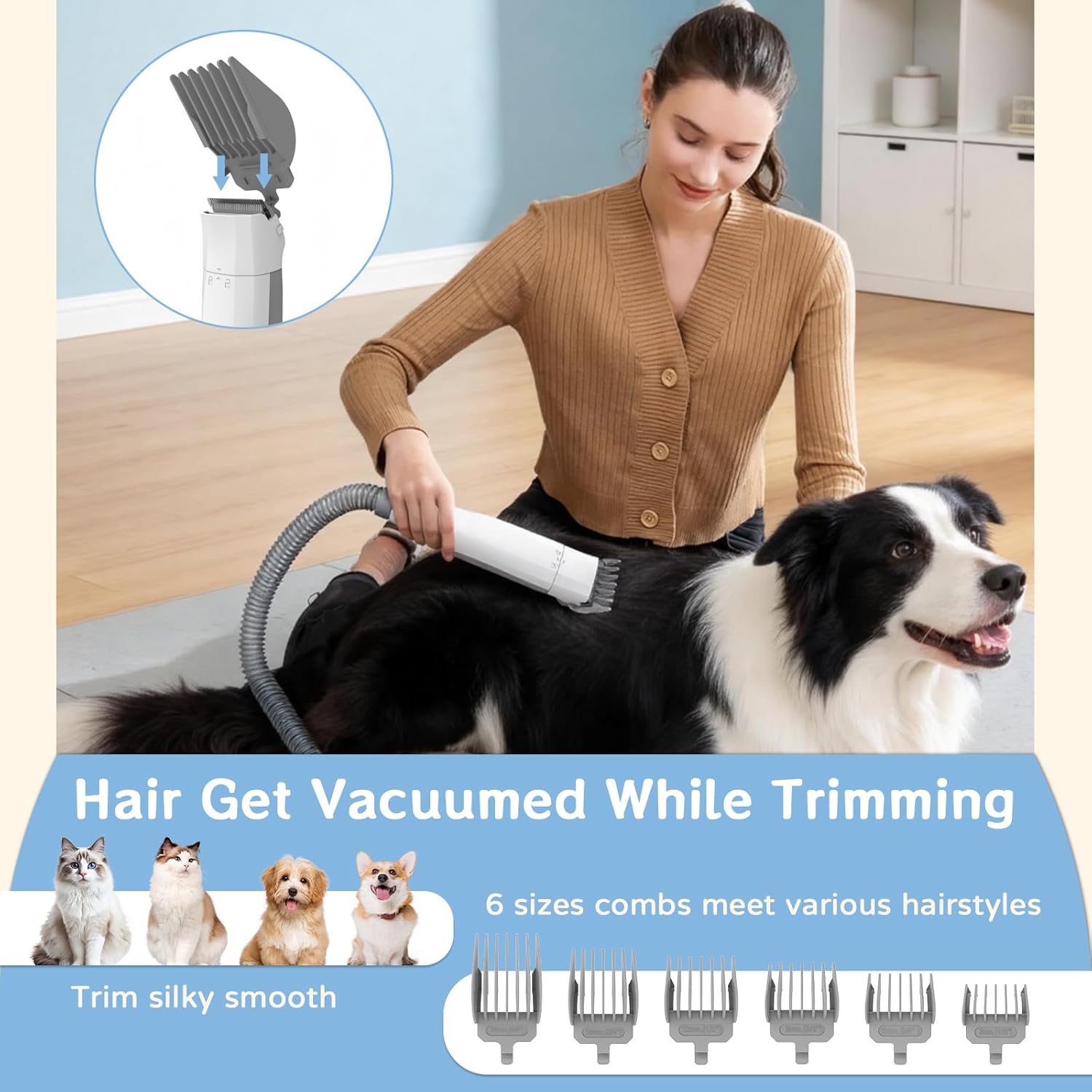 Pet Grooming Vacuum 6 Tool Clipper Nail Grinder Quiet