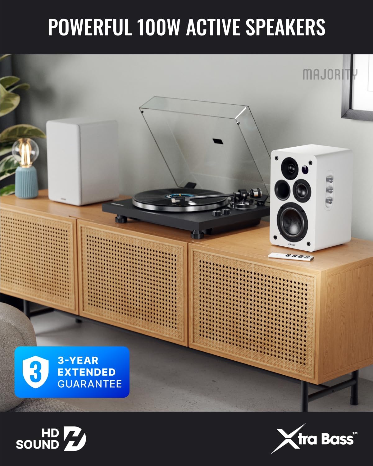 100W Active Bookshelf Speakers Bluetooth HDMI ARC Optical USB