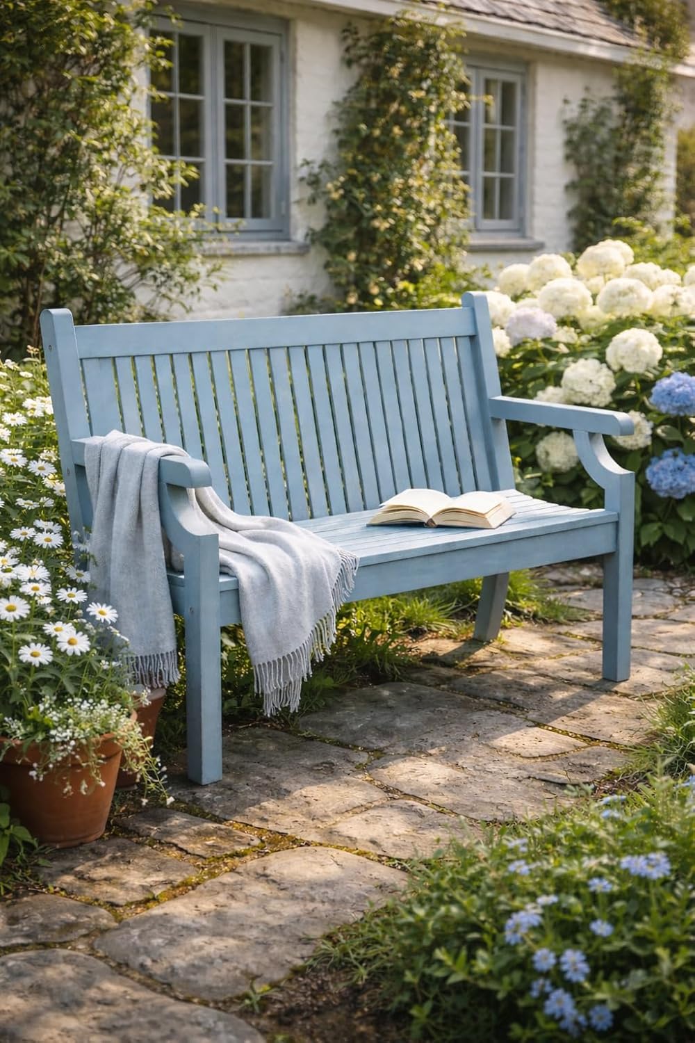 2 Seater Garden Bench Polymer Wood Effect Weatherproof Seat