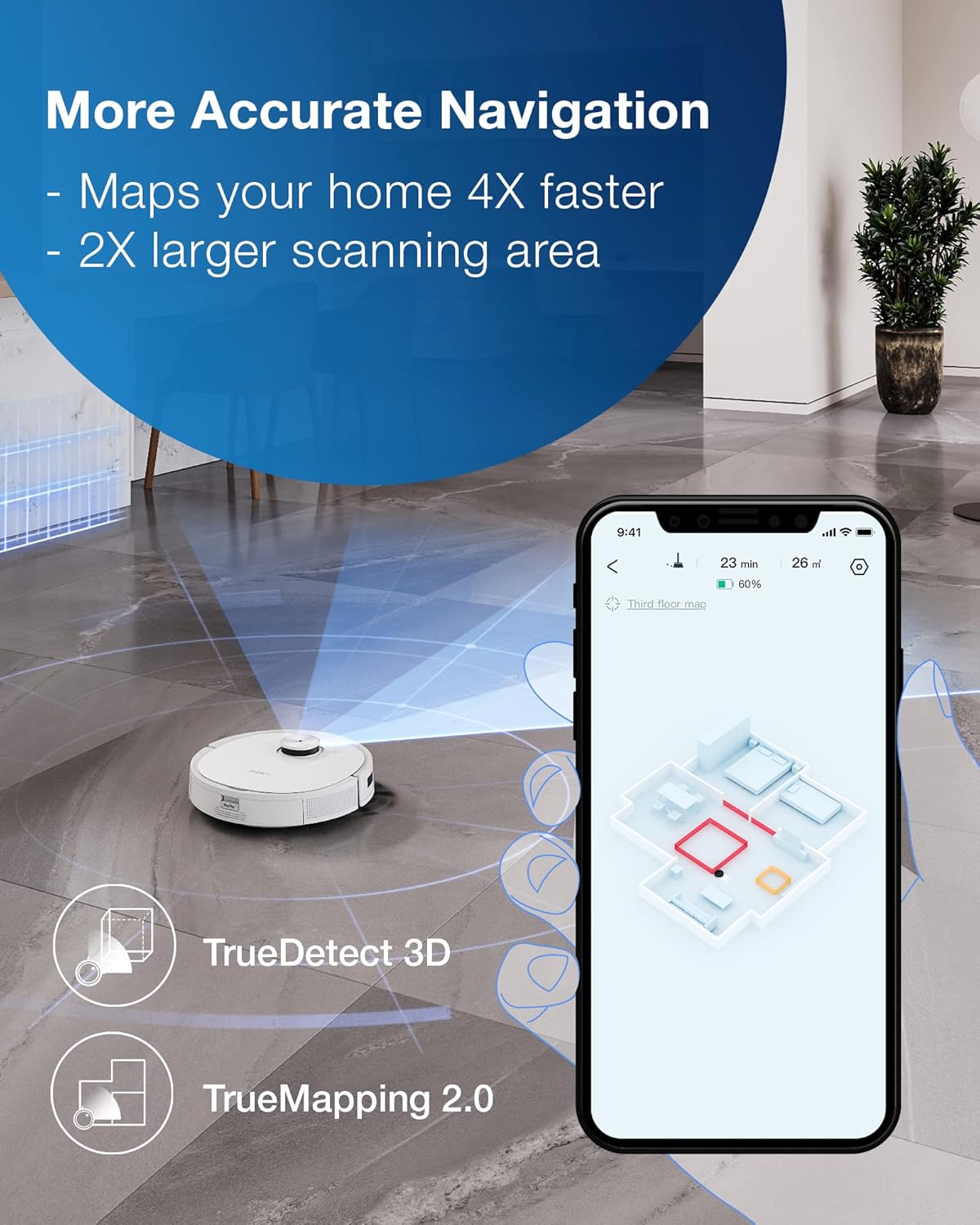 Robot Vacuum Mop Self Empty 3000Pa LiDAR Mapping Smart Clean